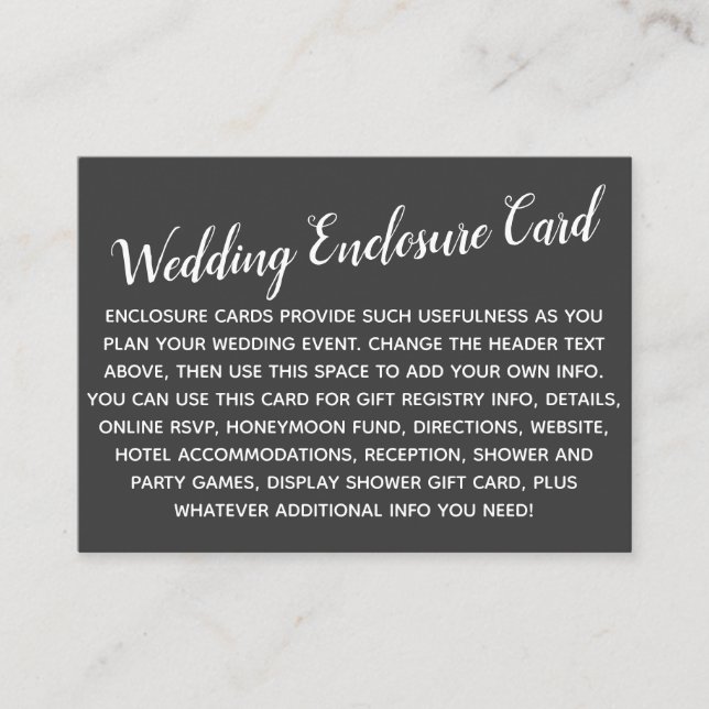 Versatile Custom Simple DIY Wedding Dunkelgrau Begleitkarte (Vorderseite)