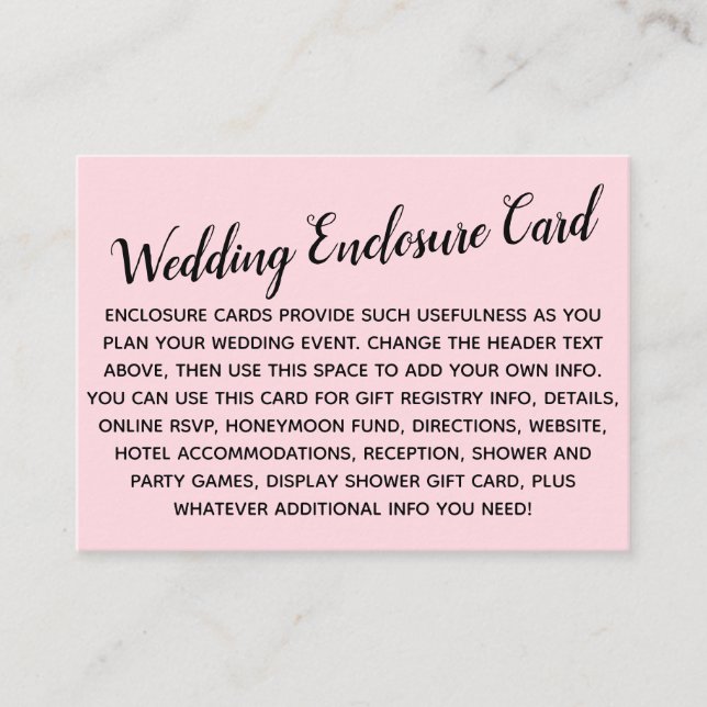 Versatile Custom Simple DIY Wedding Pastel Pink Begleitkarte (Vorderseite)