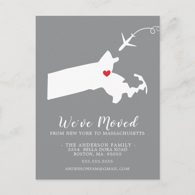 Verschieben der Ankündigung Staat Massachusetts Po Postkarte (Vorderseite)