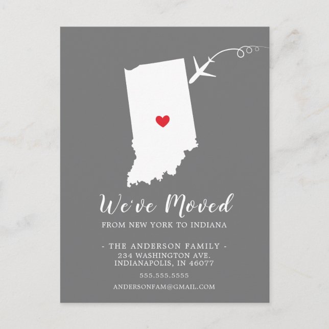 Verschieben der Ankündigungs-Staat INDIANA Postkar Postkarte (Vorderseite)