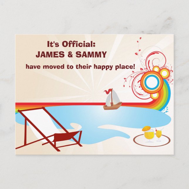 Verschieben des neuen Adressstrandes Ankündigungspostkarte (Vorderseite)