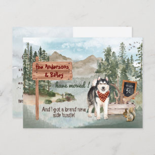 Verschieben des sibirischen Husky Dog Woods neue A Ankündigungspostkarte