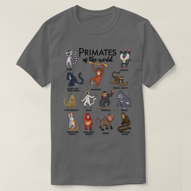 Verschiedene Affentypen von Primaten T-Shirt (Design vorne)
