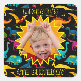 Verschiedene Arten von farbenfrohen Dinosauriern m Quadratischer Aufkleber