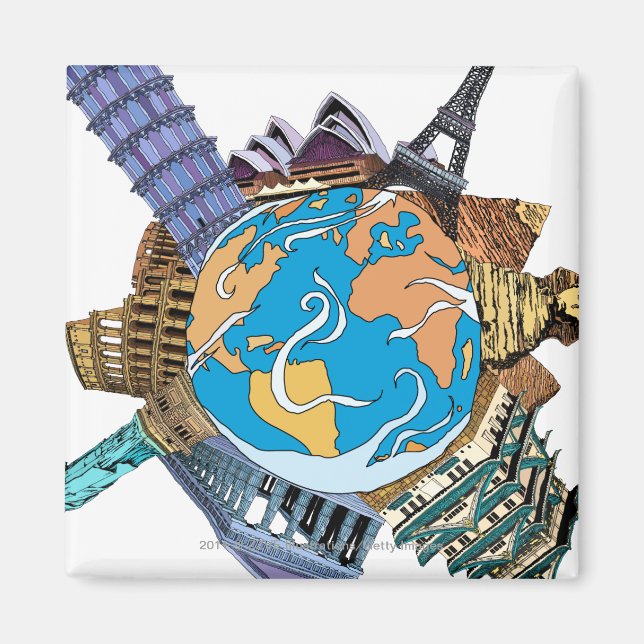Verschiedene berühmte Orte der Welt Magnet (Vorne)