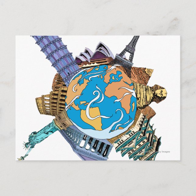 Verschiedene berühmte Orte der Welt Postkarte (Vorderseite)