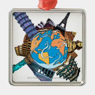 Verschiedene berühmte Orte der Welt Silbernes Ornament