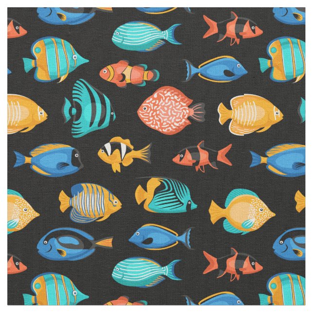 Verschiedene bunte tropische Fischmuster Stoff (Nahaufnahme)