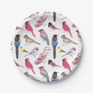 Verschiedene bunte Vogel-Aquarellmalerei Pappteller