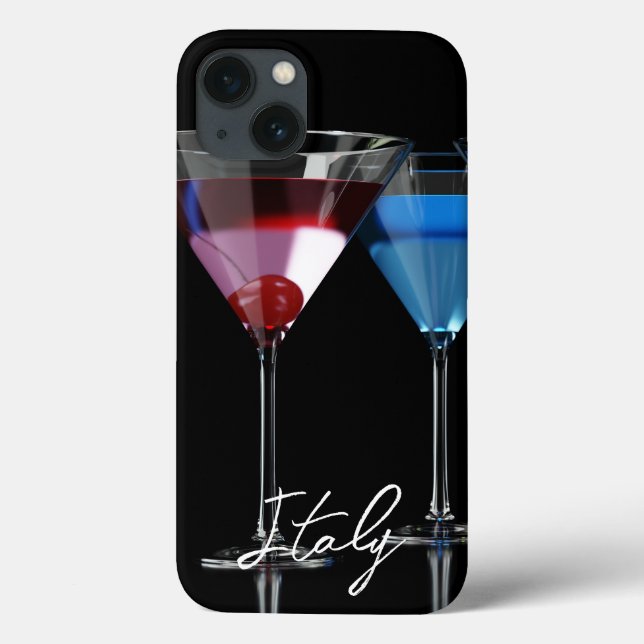 Verschiedene Cocktails in Martini-Brillen auf schw Case-Mate iPhone Hülle (Rückseite)