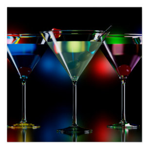 Verschiedene Cocktails in Martini Brillen mit Lich Poster