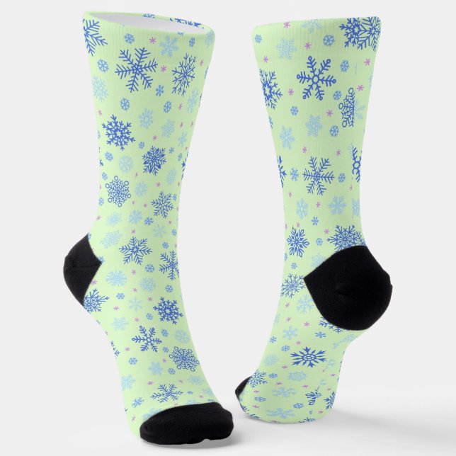 Verschiedene Formen Snowflake Grüne Pastel Frühlin Socken (Gewinkelt)
