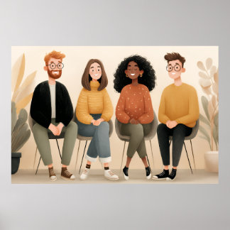 Verschiedene Freunde sitzen gemütlich zusammen Ill Poster