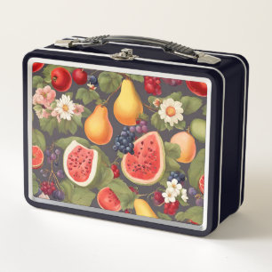 Verschiedene Früchte, üppige Blätter und wundersch Metall Brotdose