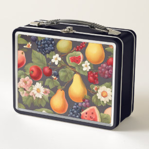 Verschiedene Früchte, üppige Blätter und wundersch Metall Brotdose