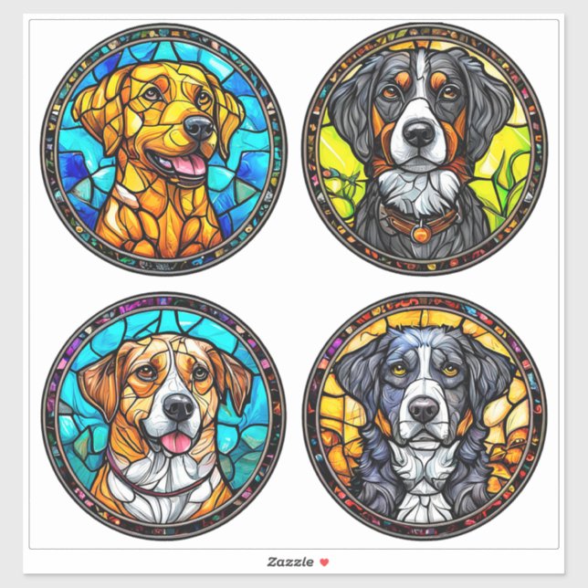 Verschiedene Hunde aus festem Glas Aufkleber (Blatt)