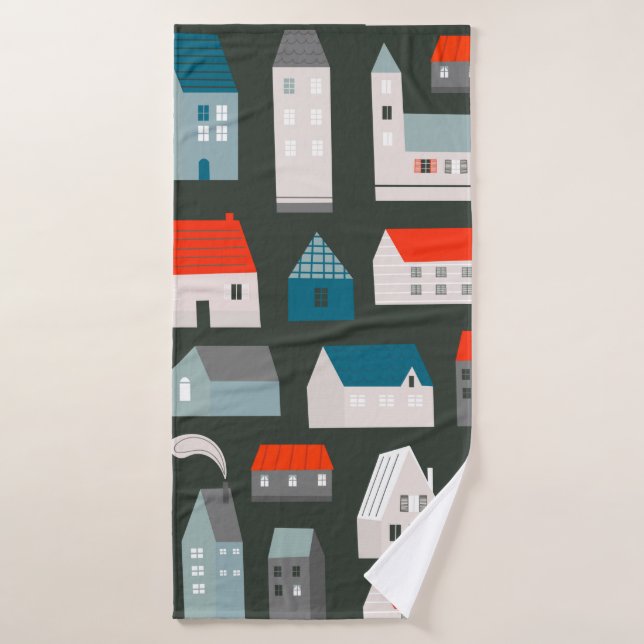 Verschiedene kleine Häuser. Papierschnitt Flat d Badehandtuch (Badehandtuch)