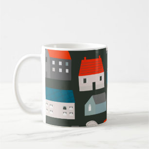 Verschiedene kleine Häuser. Papierschnitt Flat d Kaffeetasse