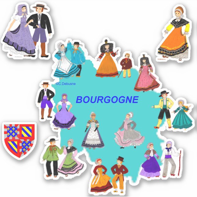 Verschiedene Kostüme von Burgund, Frankreich Aufkleber (Vorderseite)