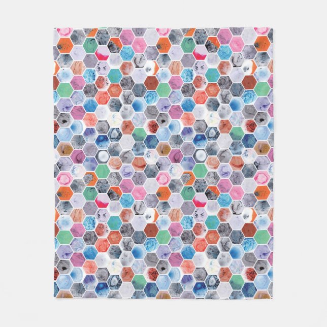 Verschiedene marmorierte Hexagons Fleecedecke (Vorderseite)