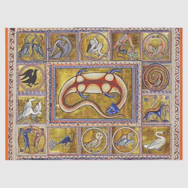 VERSCHIEDENE MITTELALTERLICHE BESTIAREN,SALAMANDER SEIDENPAPIER (Vorderseite)