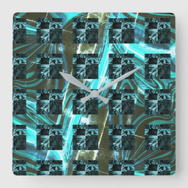 Verschiedene Schach, Quadrate oder Bild im Raster? Quadratische Wanduhr (Vorderseite)