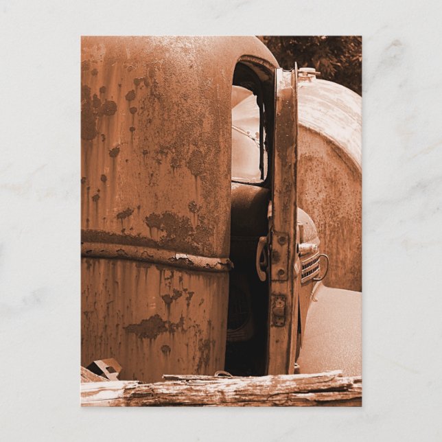Verschiedene Sicht auf den alten LKW in Sepia Postkarte (Vorderseite)