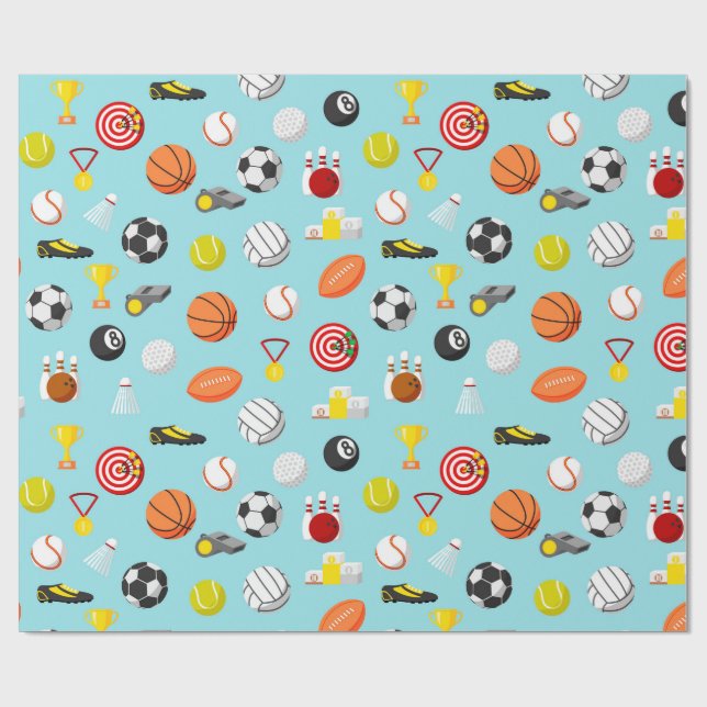 Verschiedene Sportelemente sind farbenfroh Geschenkpapier (Flach)