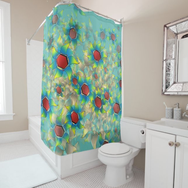 Verschiedene virtuelle Blume, bläuliche Blätter au Duschvorhang (Beispiel)