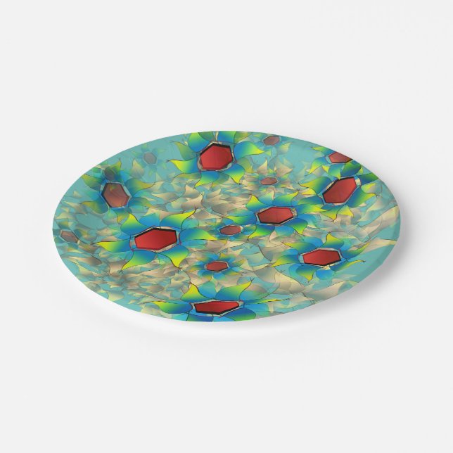 Verschiedene virtuelle Blume, bläuliche Blätter au Pappteller (Schrägansicht)