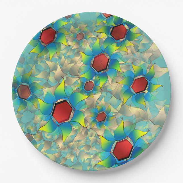 Verschiedene virtuelle Blume, bläuliche Blätter au Pappteller (Vorderseite)