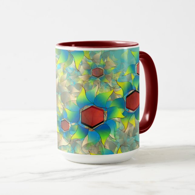 Verschiedene virtuelle Blume, bläuliche Blätter au Tasse (VorderseiteRechts)