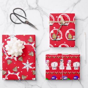 Verschiedene Weihnachts-Schneemänner Geschenkpapier Set