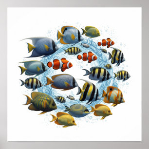 Verschiedenes Design der Fischschule Poster