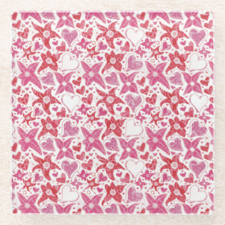 Verschiedenes Muster von Blume und Herz Glasuntersetzer