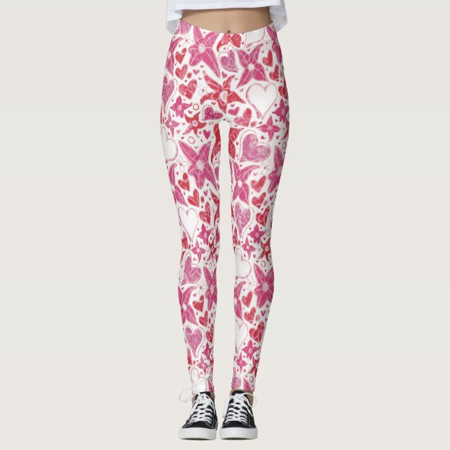 Verschiedenes Muster von Blume und Herz Leggings (Vorderseite)