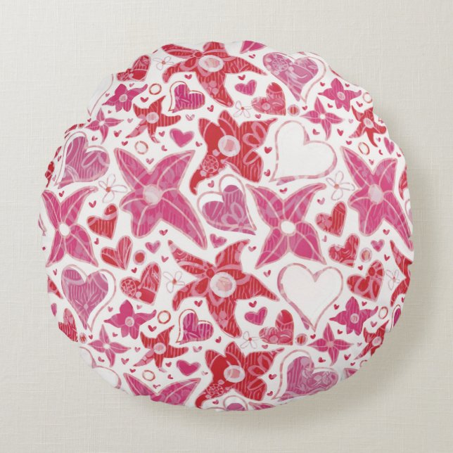 Verschiedenes Muster von Blume und Herz Rundes Kissen (Vorderseite)