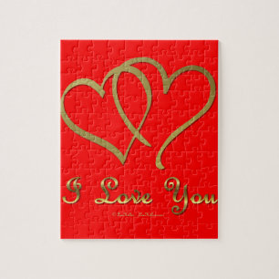 Verschlungene goldene Herzen Ich liebe Dich Puzzle