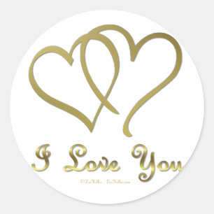 Verschlungene goldene Herzen Ich liebe Dich Runder Aufkleber
