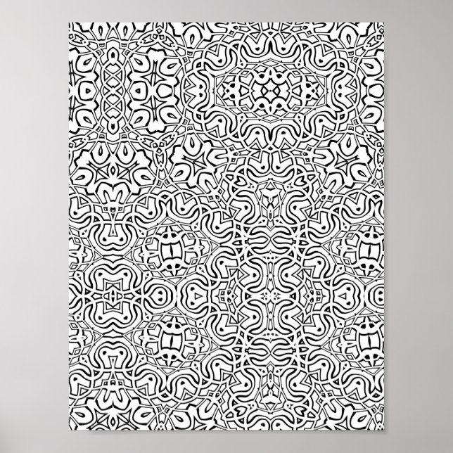 Verschlungene Rollwerk-Symmetrie-Färbeseite Kunst Poster (Vorne)