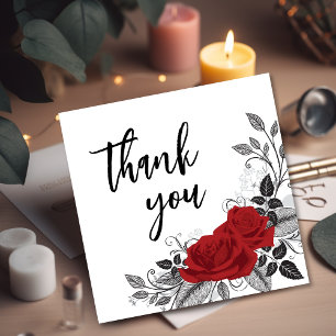 Verschlungene romantische rote Rosen flach Dankeskarte