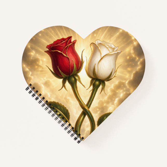 Verschlungene rote und weiße Rosen. Notizbuch (Vorderseite)