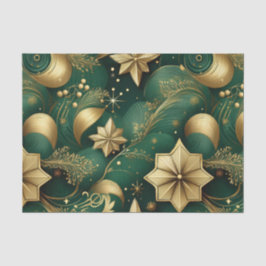 VERSCHLUNGENE WEIHNACHTSMOTIVE IN GRÜN UND GOLD SEIDENPAPIER