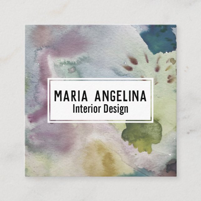 Verschmutzter Nebel Aquarell abstrakte Kunst Moder Quadratische Visitenkarte (Vorderseite)