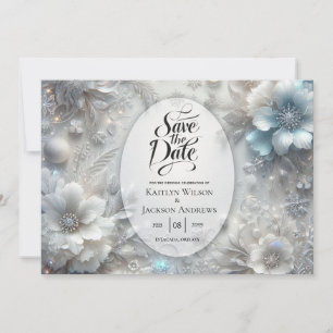 Verschneite Blütenblätter in gefrorener Blütenprac Save The Date