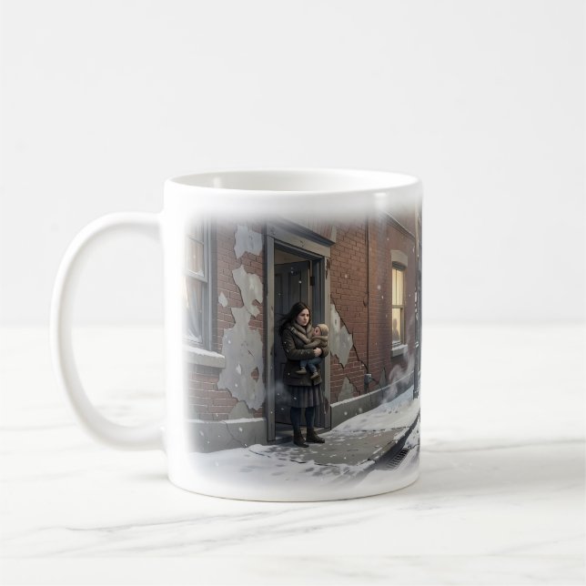 Verschneite Straße der stillen Hoffnung Wintertass Kaffeetasse (Links)