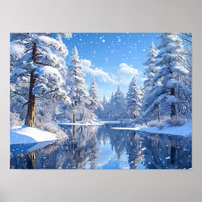 Verschneite Winterlandschaft Friedliche Waldszene Poster (Vorne)