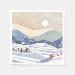 Verschneiter Hang Wasserfarben Winter Serviette