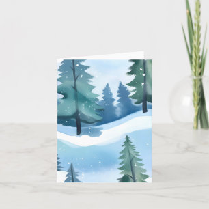 Verschneiter Kiefernwald Winter Aquarell Feiertagskarte