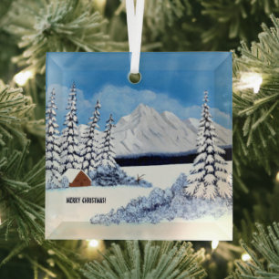 Verschneiter Winterplatz Ornament Aus Glas